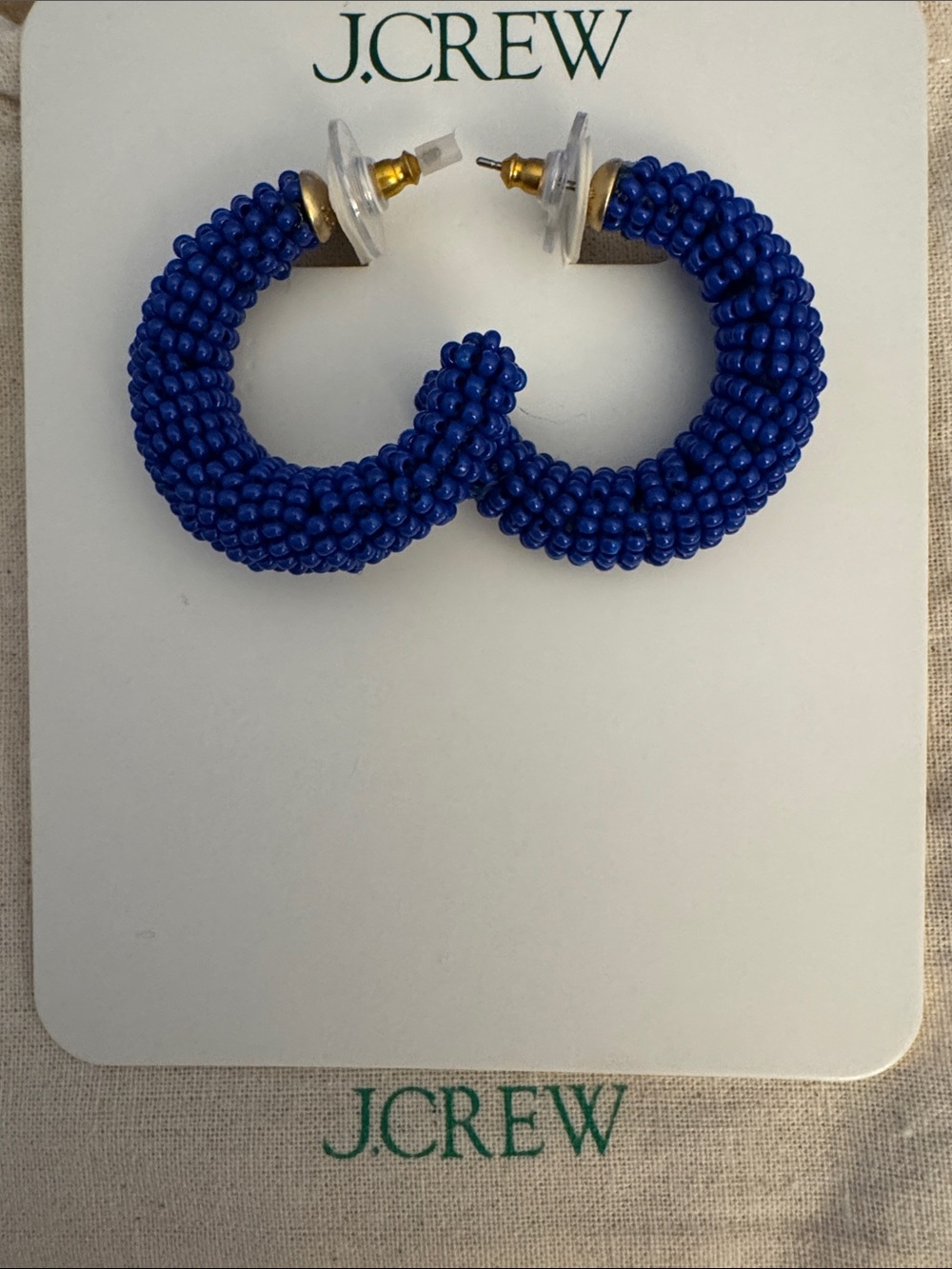 J. Crew Cobalt Beaded Hoop Earrings